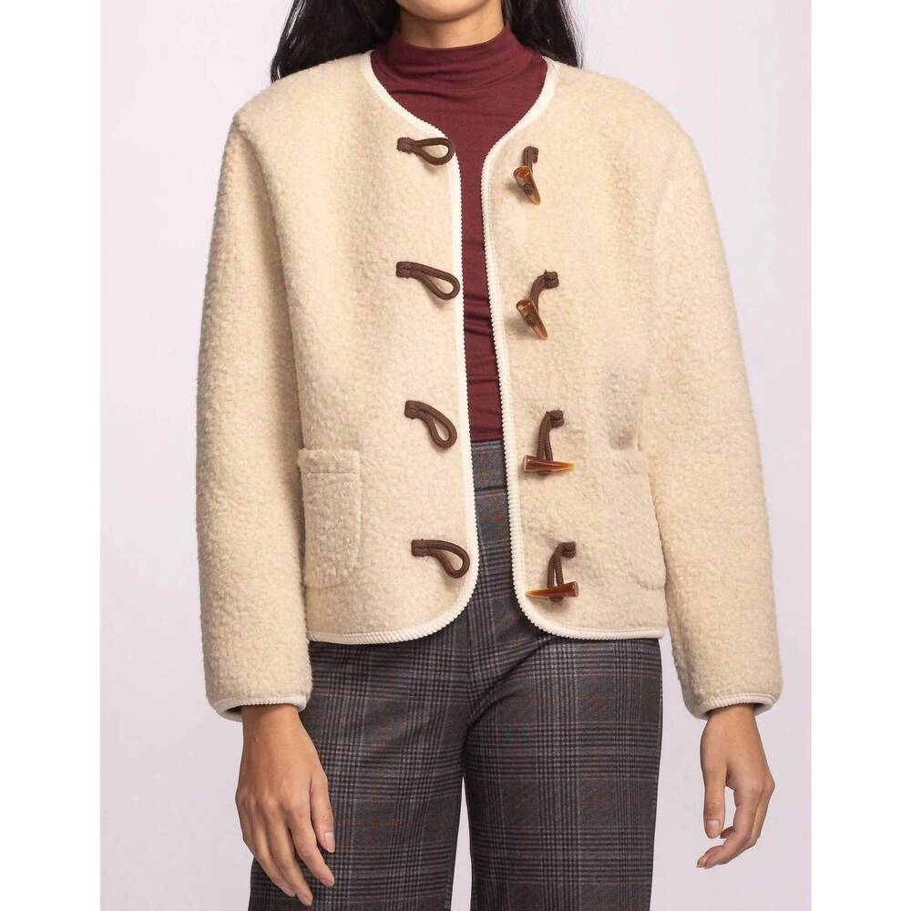 NEW PINK MARTINI lomas fleece coat jacket in beige